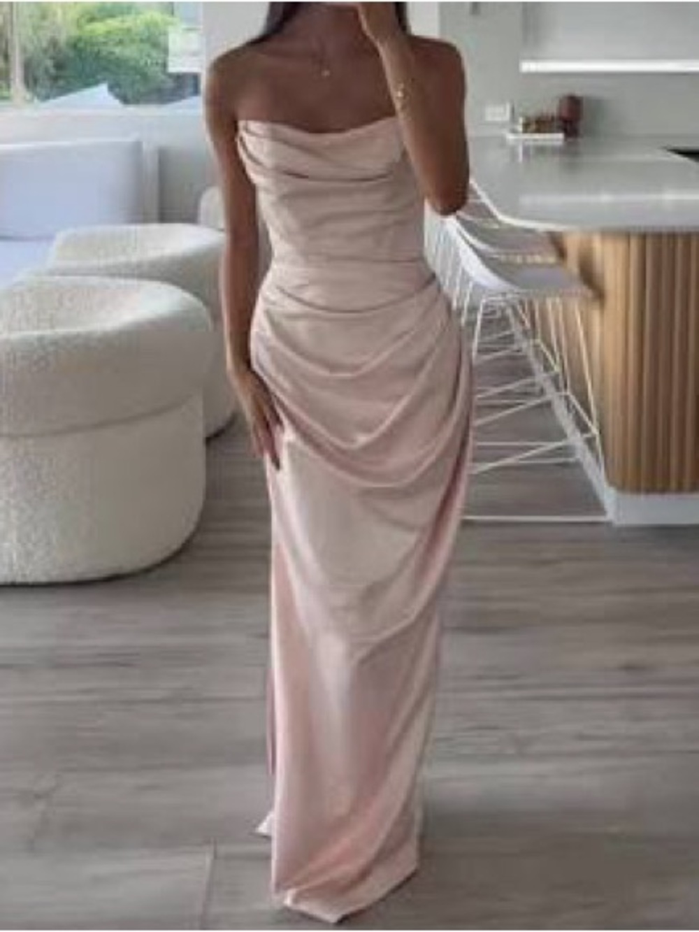 HOUSE OF CB- Adrienne Champagne Satin Strapless Dress/ Size M Cup A-C NWOT
